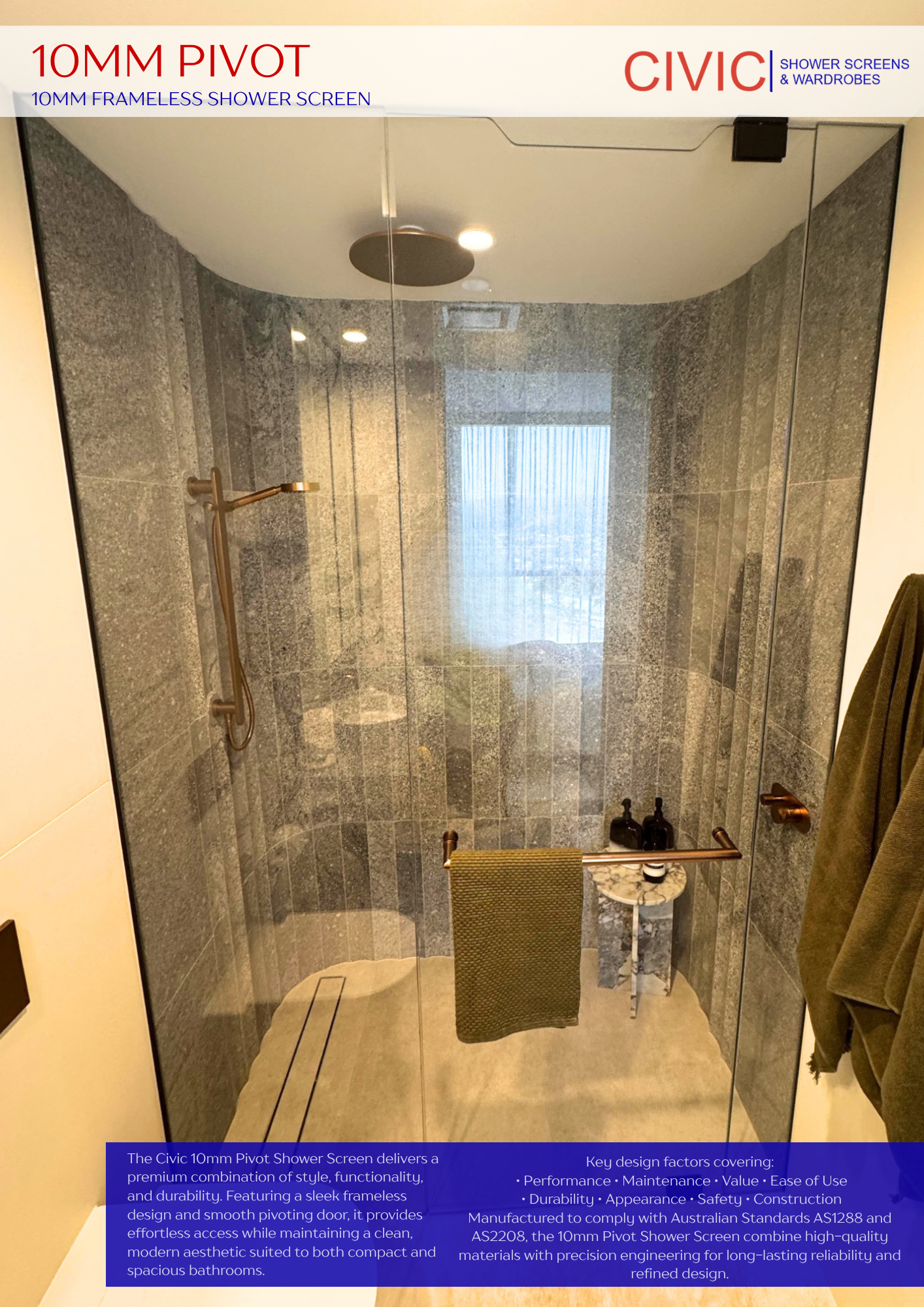 PIVOTS: 10MM FRAMELESS SHOWER SCREENS